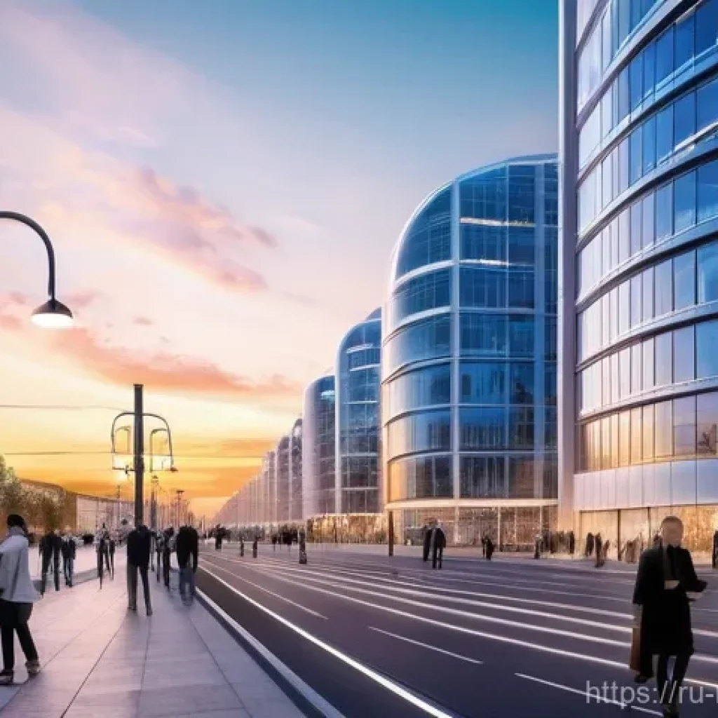 지역개발 분야 이직 면접 팁 - **Prompt: "A bustling, futuristic Russian regional capital city at sunset, showcasing advanced 'Smar...