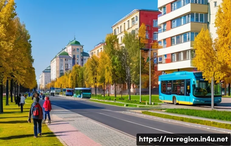 지역개발 초보자를 위한 입문 가이드 - A vibrant urban neighborhood in a mid-sized Russian city during early autumn, showcasing a mix of mo...