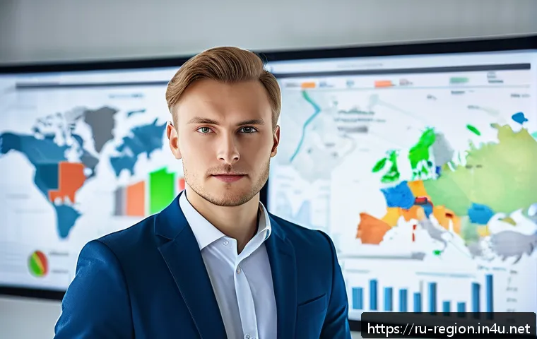 지역개발 자격증 취득 후 활용법 - A professional young Russian man in business casual attire confidently presenting a regional develop...